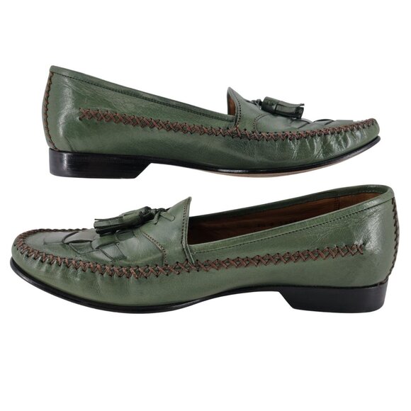 Bragano Cole Haan Mens 8.5D Olive Green Leather Woven Loafers Dress Shoes Rare - Picture 11 of 13